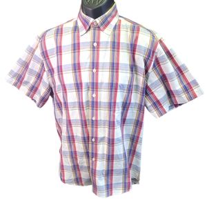 Alan‎ Flusser Plaid Button Down Short Sleeve Shirt sz M